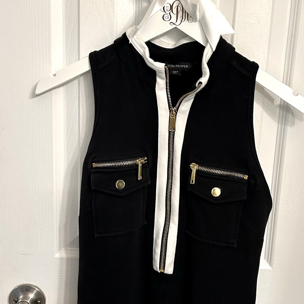Boston Proper Black and White maxi dress. Working zippers and a side slit